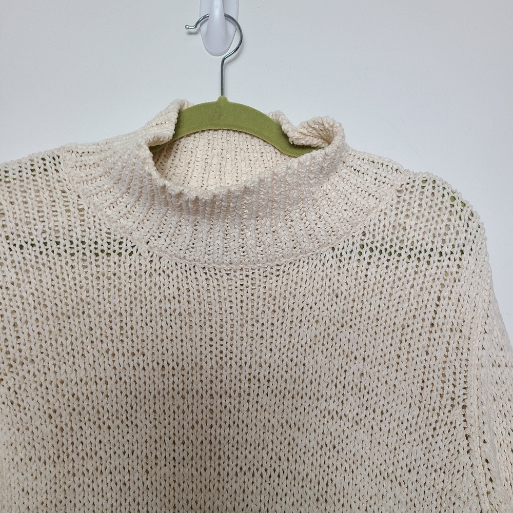 Pure Handknit Mock Turtle Sweater Warm Cotton - Picture 2 of 5